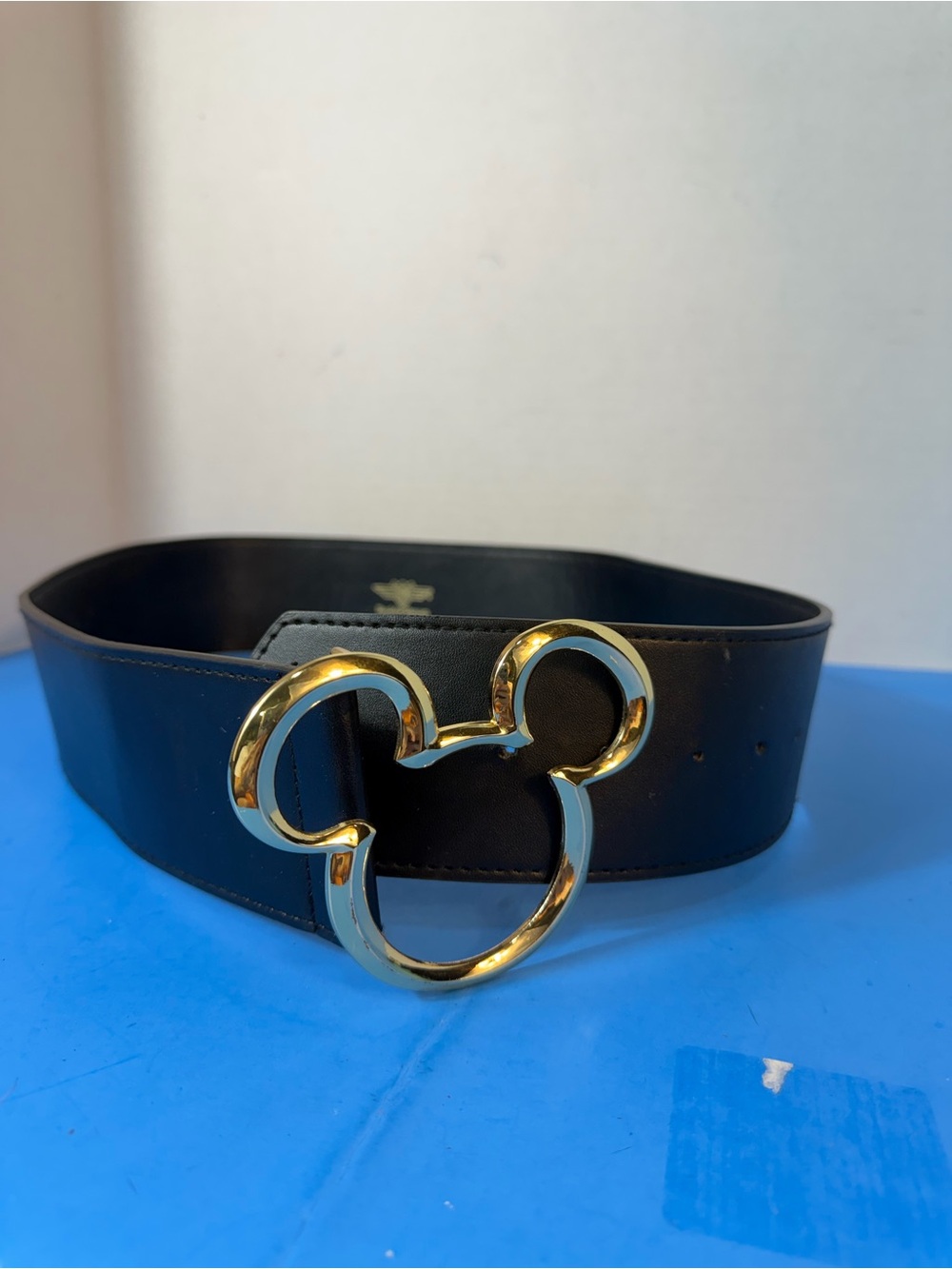 Buckle-Down Black Wide Belt with Gold Mickey Buckle